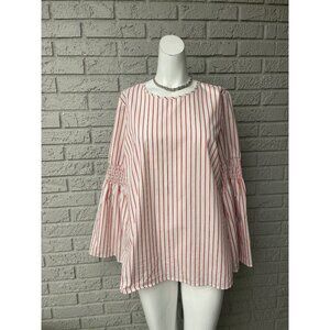 MICHAEL Michael Kors Women's Red & White Long Sleeve Stripe Blouse Size M